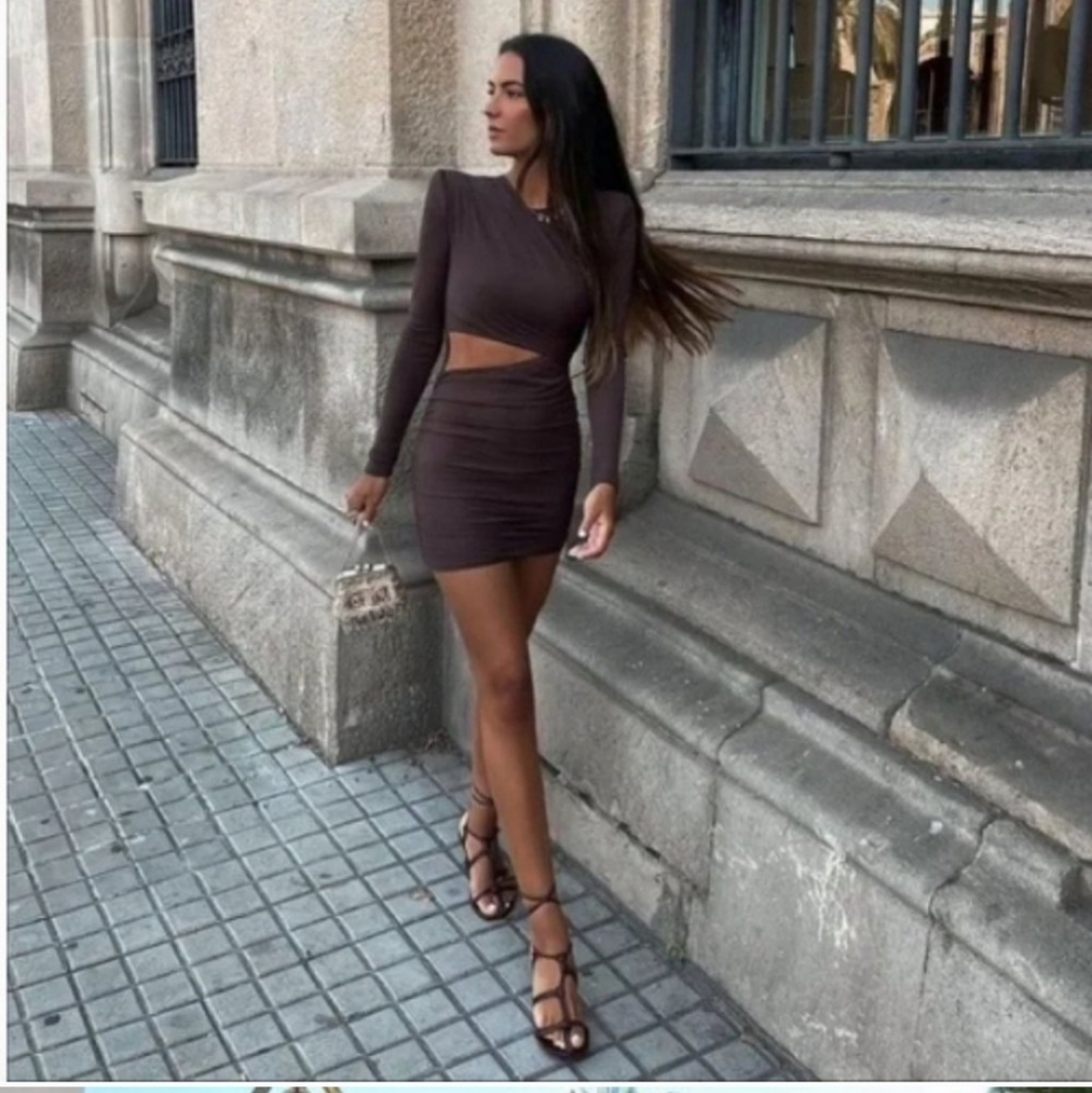 Zara Draped Brown Mini Dress NWT - Picture 8 of 15